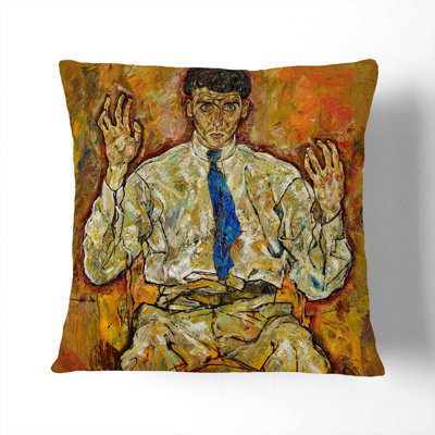 Portrait Of A Seated Man By Egon Schiele Square Throw Cushion