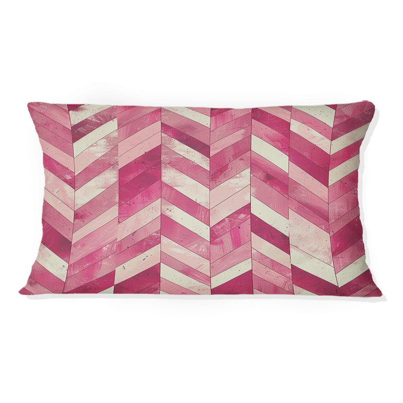 Coussin lombaire rose à motif de chevrons II