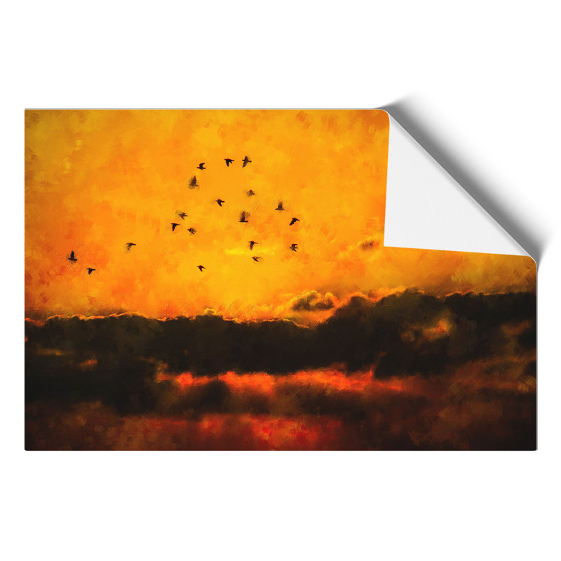 Birds and Orange Sunset Painting - Frameless Print, 42cm H x 59cm W x 0.1cm D