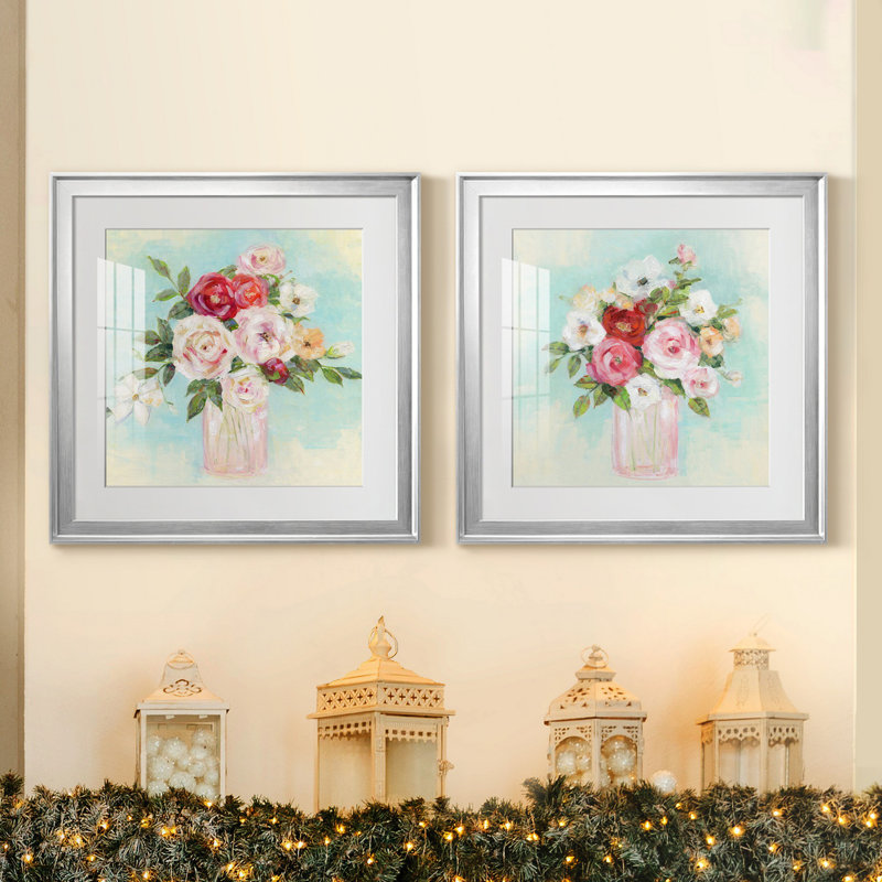 Arrangement of Spring I - ensemble de 2 reproductions d'art encadrées, H 17,5 po x l 35 po x P 1,5 po, Blanc