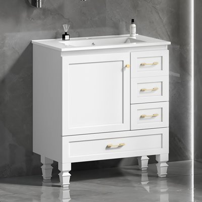 Meuble-lavabo 30 po. Armoire de rangement abondante - 1 porte à fermeture douce et 3 tiroirs