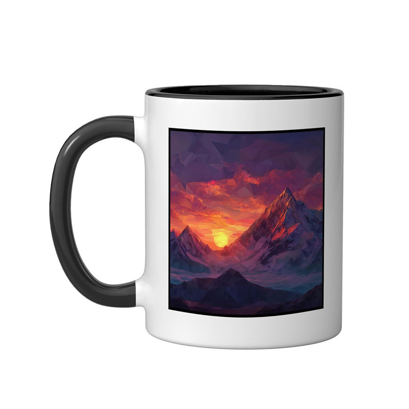 Low Poly Mountain Sunset Landscape Outdoor Ceramic Mug, 11oz