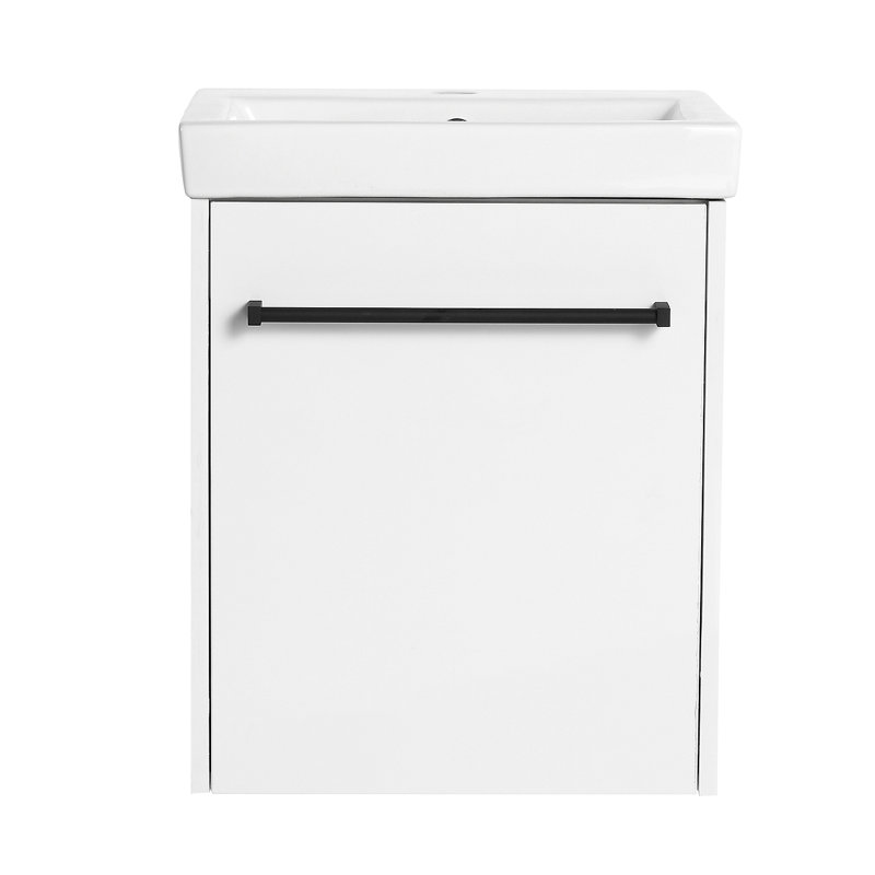 Meuble-lavabo flottant mural 18 po avec lavabo en céramique et porte d'armoire à fermeture en douceur, pour petite salle de bain