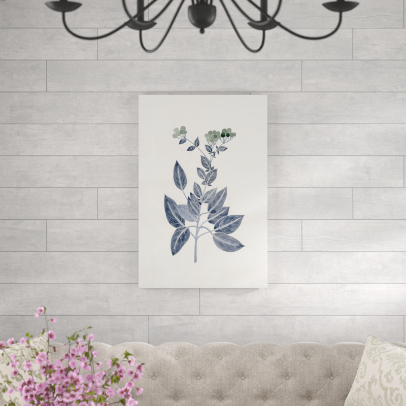 «Vintage Botanical Blue and Green Stems with Berries», reproduction sur toile, H 36 po x l 24 po