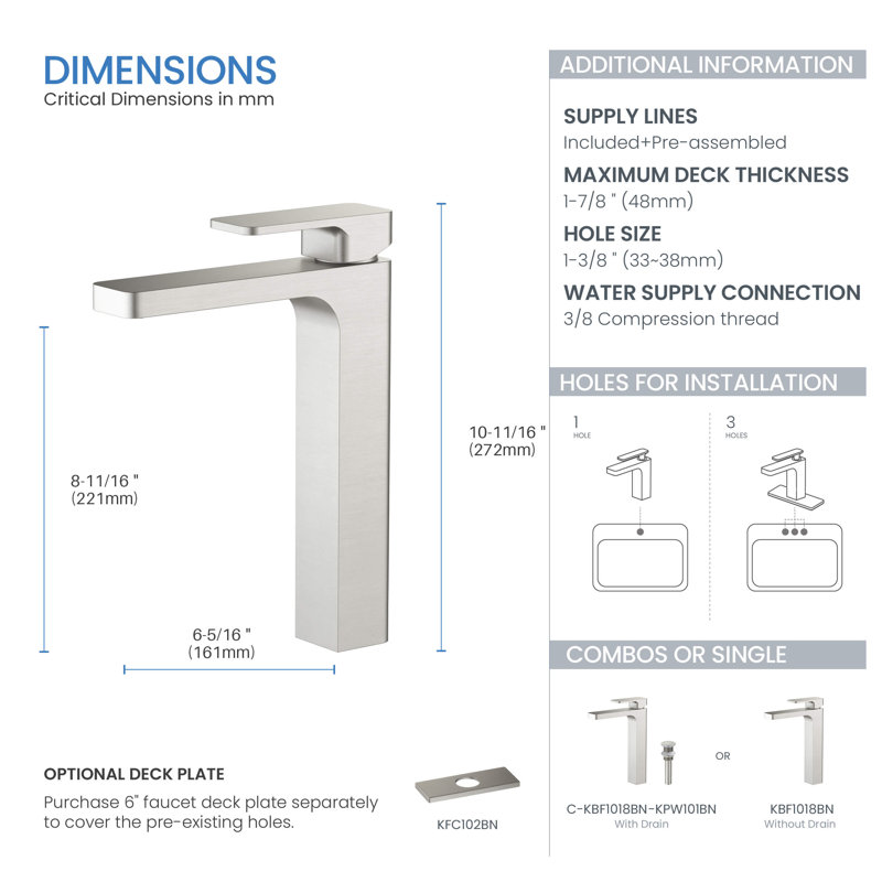 Blaze Single-handle Bathroom Faucet with Drain Assembly, Brushed Nickel