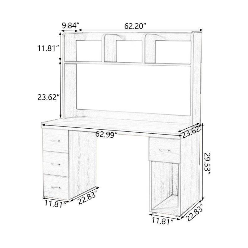 Bureau de direction rectangulaire en bois massif avec tiroirs Walnut, H 64,96 po x l 62,99 po x P 23,62 po