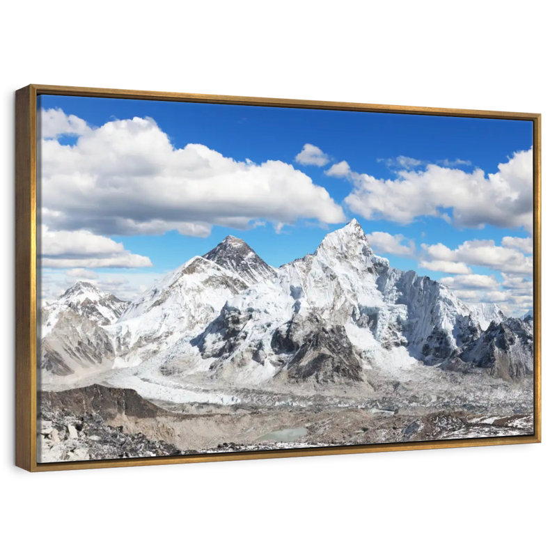 Vue panoramique de l'Himalaya, 46 po x 31 po, Cadre flottant doré