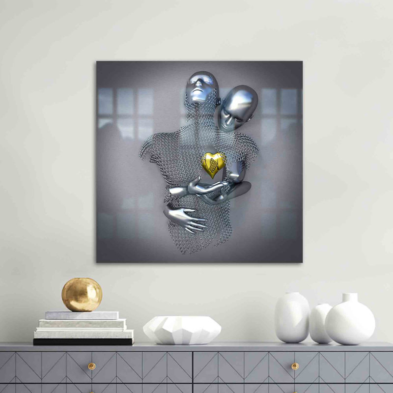 Art mural en verre 3D en forme de couple pour la chambre à coucher romantique, H 11,8 po x l 11,8 po