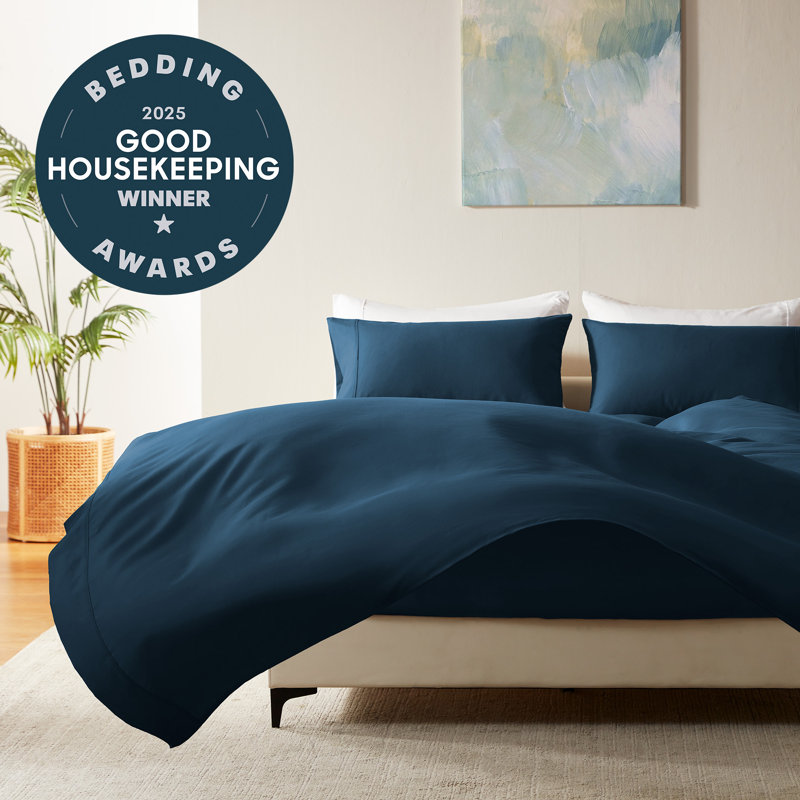 Nanotex Cooling Microfiber Sheet Set with Deep Pocket, Queen Sheet Set + Fitted Sheet + 2 Pillowcases, Navy Blue