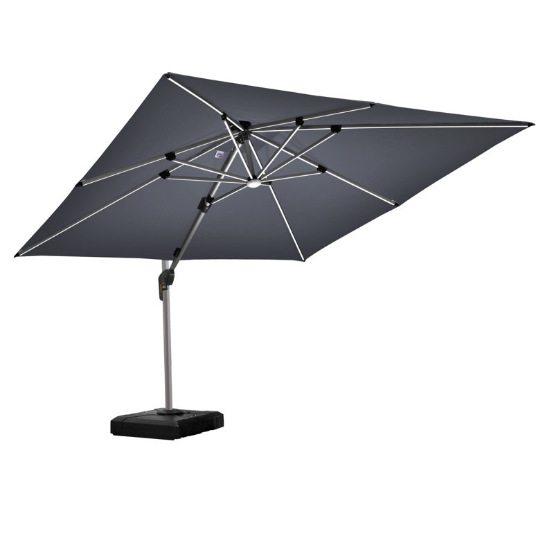 Parasol lumineux rectangulaire en porte-à-faux 9 pi x 12 pi Deluxe, Gris