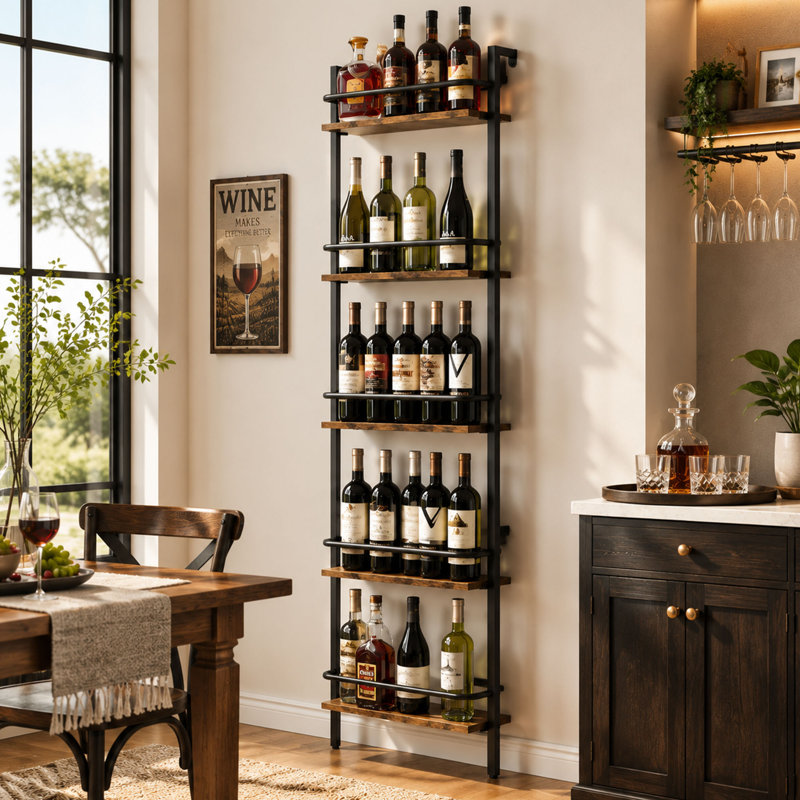 Support à vin à 5 étages pour 50 bouteilles avec cadre en métal