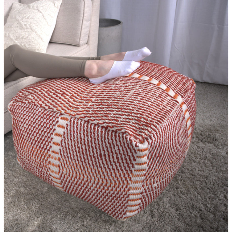 Pouf fait à la main orange et rouge multi-matériaux - 26 x 26 x 16,5 po, capacité de 300 lb, entièrement assemblé, nettoyer les taches, nettoyer seulement, rembourré