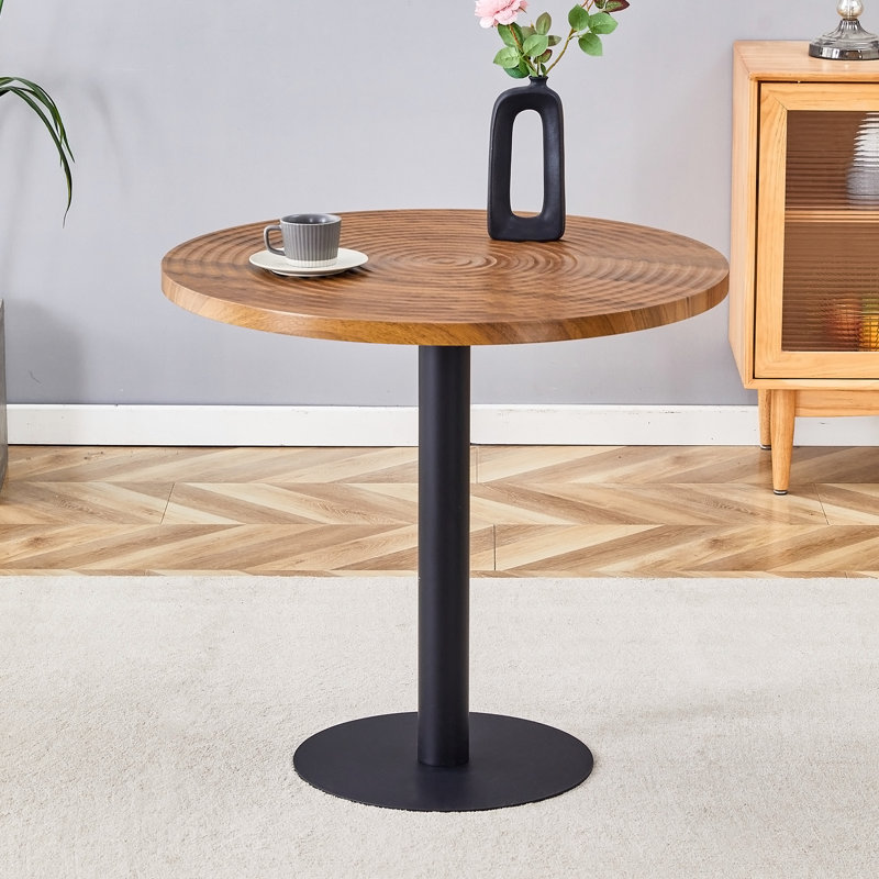 Table de salle à manger ronde 31,5 pouces à grain de bois foncé - texture annulaire moulée par aspiration, durable et résistante à l'eau.