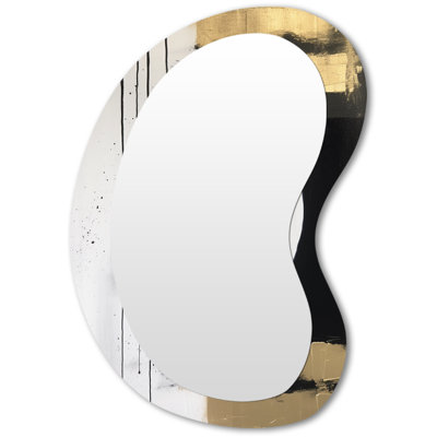 Erka Minimal Joy In Black And Gold V - Abstract Painting Asymmetrical Large Mirror, Modern Irregular Shape Decorative Wall Mirror, Printed Metal Art