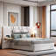 Upholstered Platform Bed With Two Bedside Pillows, Storage Shelves, Two Outlets And USB-115070612-115070635