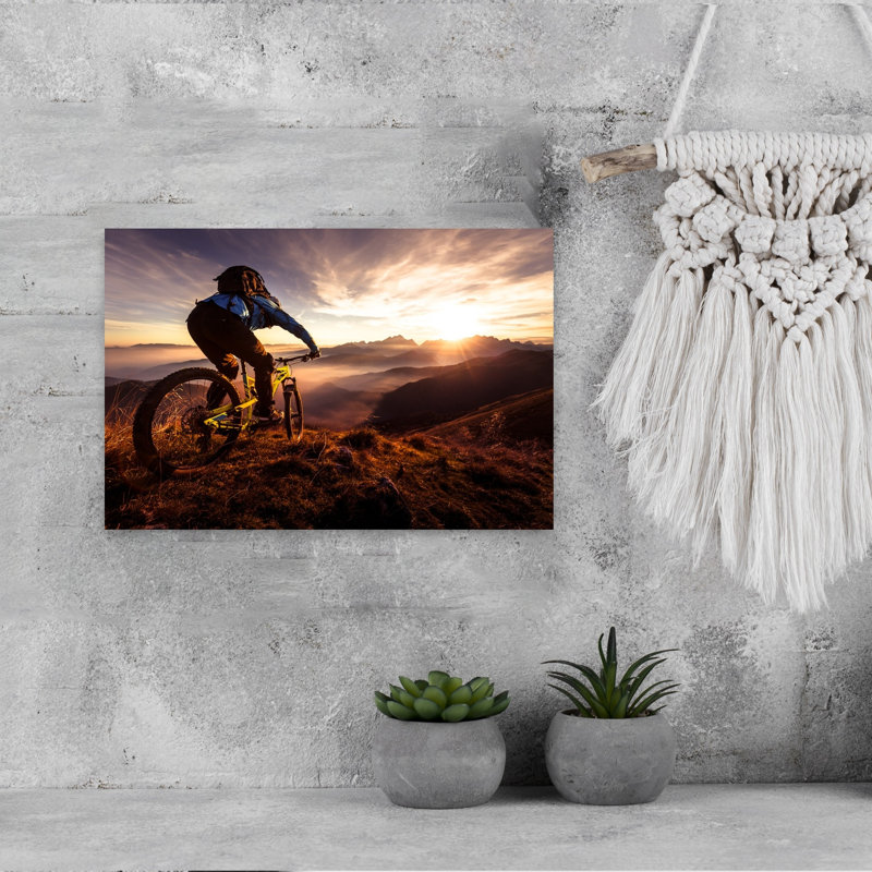 «Golden Hour Mountain Biking Abstract Contemporary Mountain», reproduction d'art murale, 12" H x 18" W