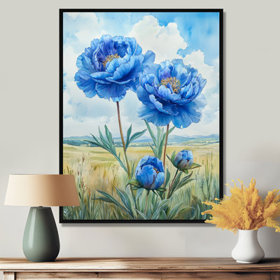 Océan bleu pivoines dans le champ III - pivoines, art mural sur toile