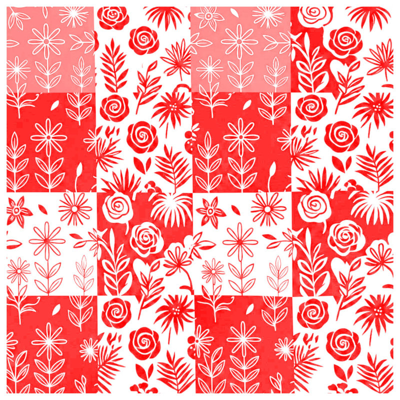 Édredon rouge à motif floral, Lit simple