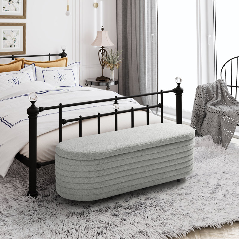 Banc de rangement en sherpa Bayville, H 18,1 po x l 54 po x P 19 po, Gris