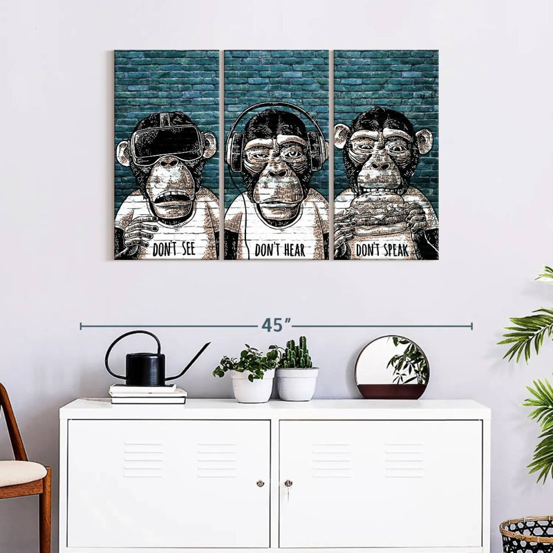 " Three Monkeys " by Existencils 3 - Pieces, 24" H x 38" W x 1.25"