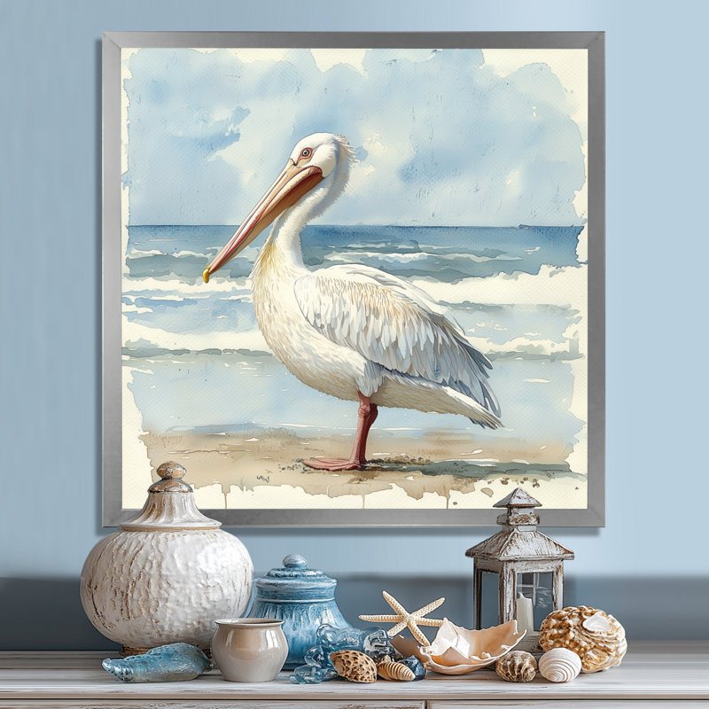 Ayreana Pelican Guardian Of The Shore I - héron, art mural grand, H 16 po x l 16 po, Reproduction encadrée d'une seule photo