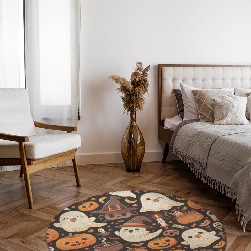 Tapis tressé Spooky Pumpkins, Rond 5 pi