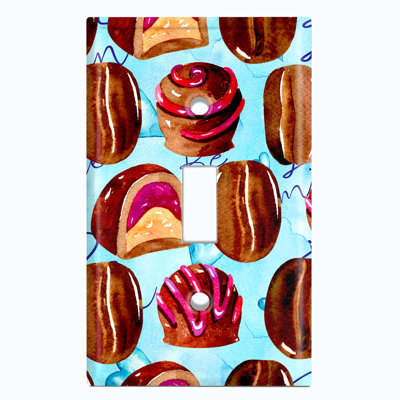 Metal Light Switch Plate Outlet Cover (Coffee Beans Candy Treat Blue - Single Toggle)