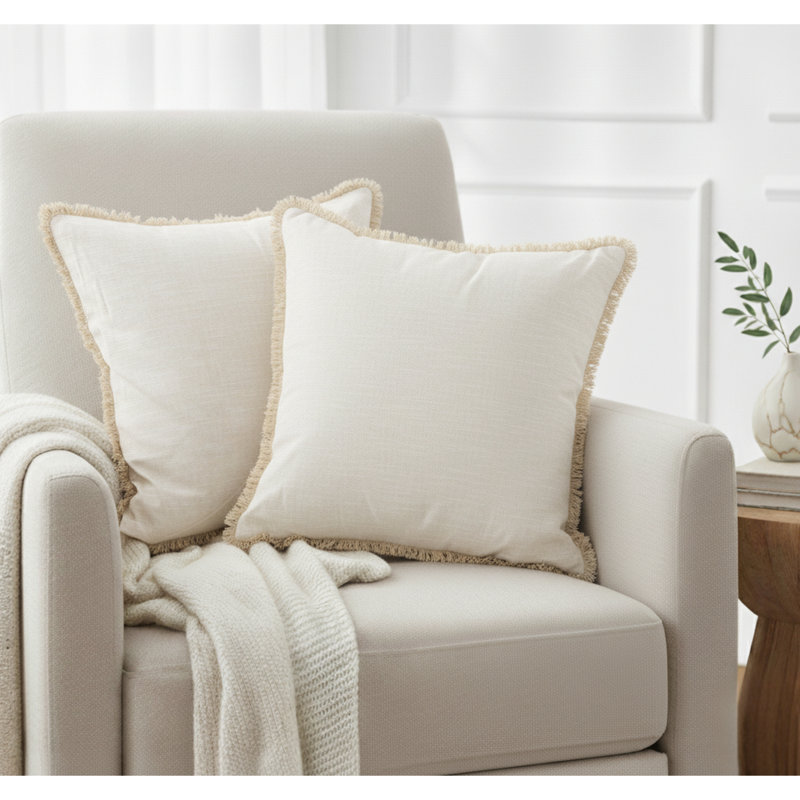 Housses de coussin texturées en coton texturé / Housses de coussin modernes / Taie d'oreiller élégante, Beige, Carré 16 po