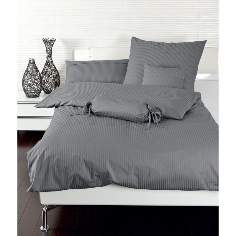 Rubin Cotton Solid Colour Duvet Cover Set with Pillowcases, Grey, Single Duvet Cover + 1 Standard Pillowcase