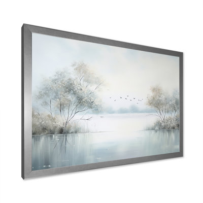 «Lakeside Winter Serenity - Lakes & Rivers», art mural sur toile