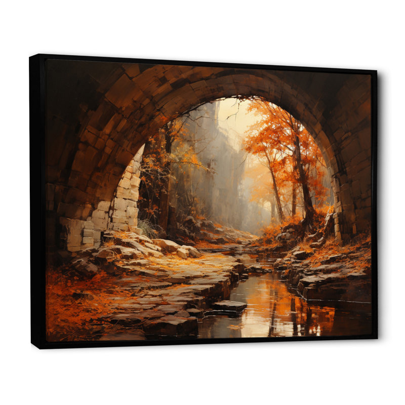 Beige Tunnel Rustic Gateway I, reproduction d'art sur toile, Cadre flottant noir, H 12 po x l 20 po x P 1 po