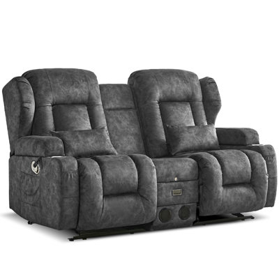 Loveseat Rocker Recliner Sofa, Dual Reclining Couches With Console, Manual Reclinable Double Seat 2 Person Recliner, Rv Movie Seating For Travel Trailers Living Room