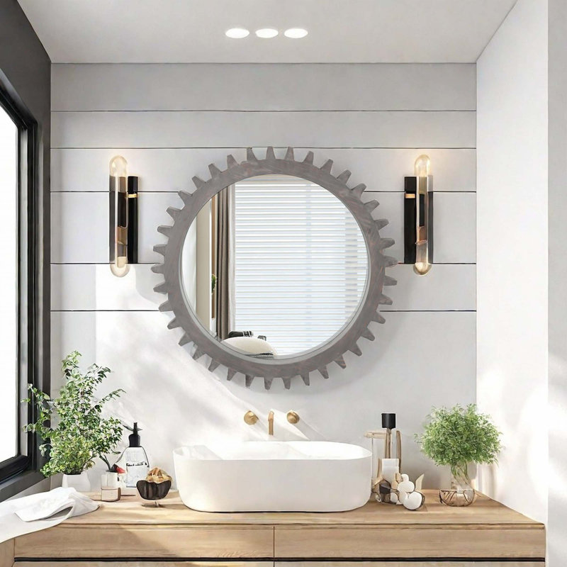  Miroir décoratif rond, Marron foncé, 33,86 po x 33,86 po
