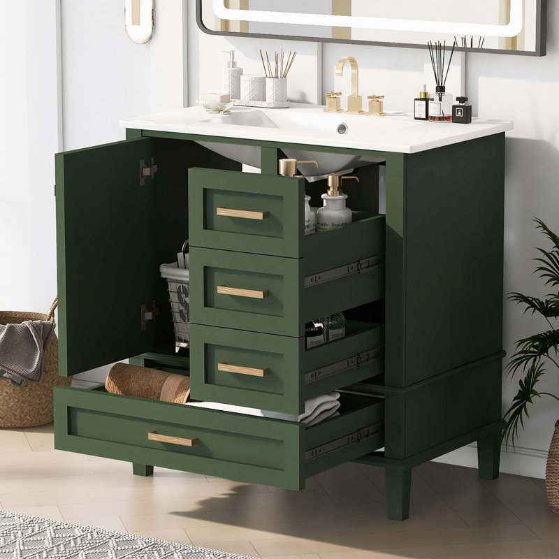 Meuble-lavabo autoportant 30 po, Vert, Or