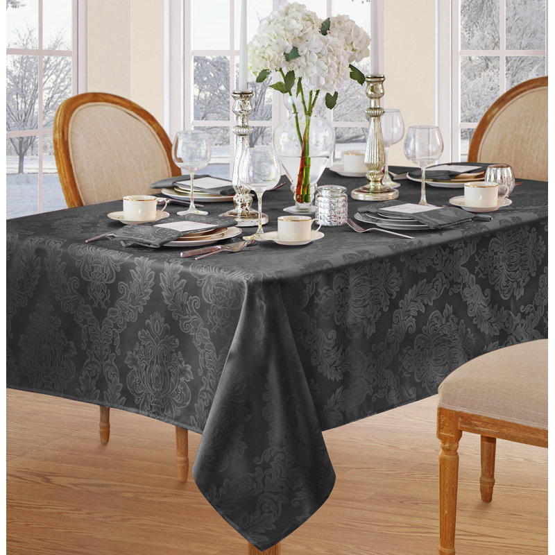 Nappe en jacquard de polyester uni à damas floral Burchfield, L 52 po x l 52 po, Gris