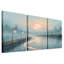 Misty Lake Dock with Paper Lanterns and Flying Birds Set Of 3 Canvas Wall Art-131252370