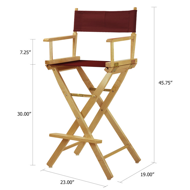 30" Folding Director Chair with Canvas, Natural, Burgundy