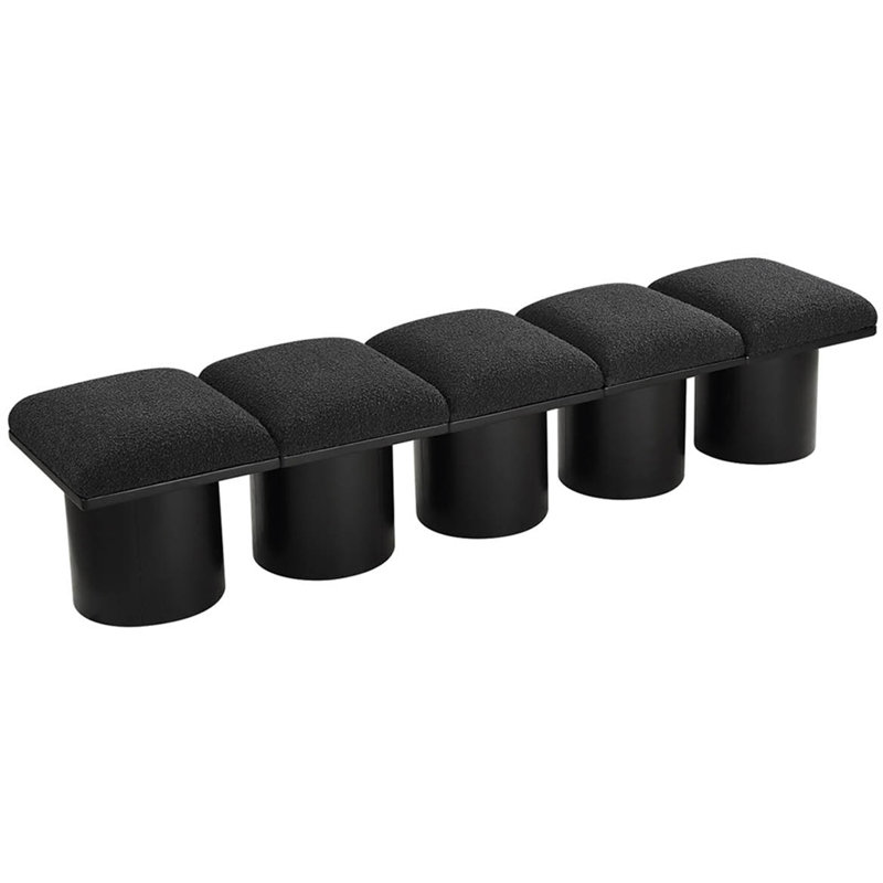Banc rembourré Horatia, Tissu bouclé noir, H 17,5 po x l 90 po x P 15,5 po, Noir, noir, noir, noir