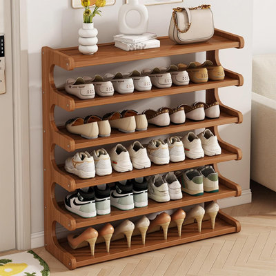 Range-chaussures autoportant rustique à grain de bois à 5/6 rangées, organisateur de rangement pour chaussures à entrée étroite pour armoire d'entrée