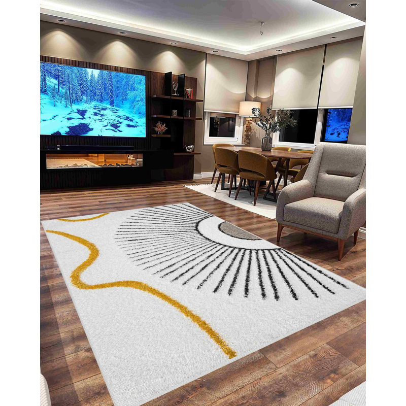 Tapis géométrique abstrait moderne pour la chambre à coucher 6420 (jaune), Rectangle 5 pi 3 po x 7 pi 7 po