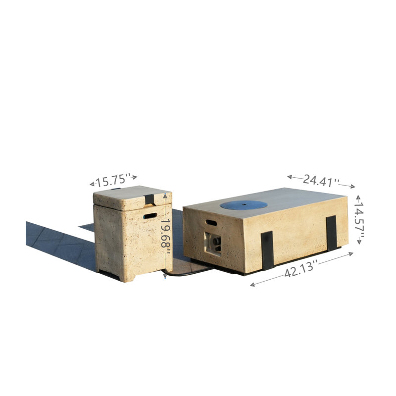 Rectangle Stone Propane Smokeless Fire Pit Table with Hidden Fuel Tank, Beige