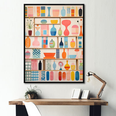 «Pink Mid Century Playful Patterns IV», reproduction d'art sur toile abstraite