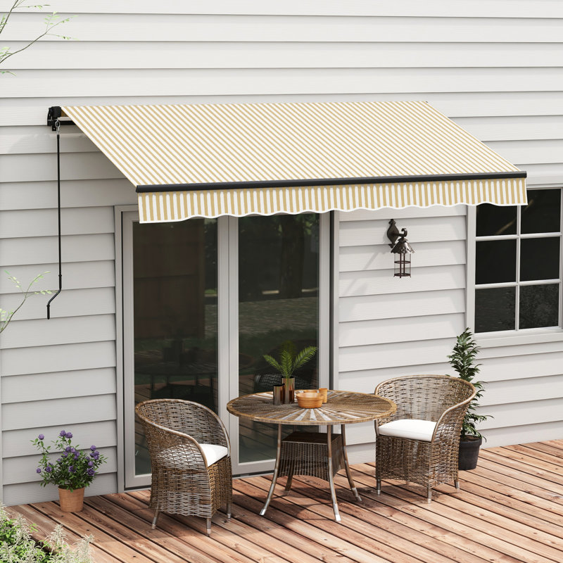 Auvent de terrasse rétractable à manivelle manuelle 12 pi x 10 pi, tissu 280 g / m², structure en aluminium robuste, beige pour terrasse, balcon, auvent de pare-soleil de jardin rétractable, avec contrôle, robuste