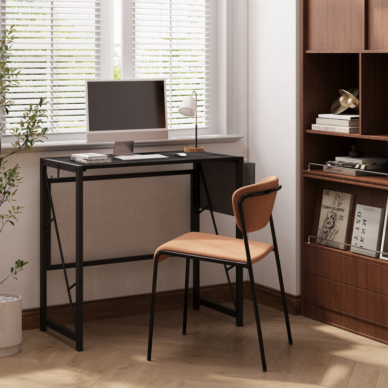 Iron wood k-Shape Folding Table, Folding Desk, Foldable Computer Desk, Black