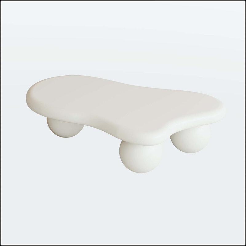 Table basse de 40 pouces en forme de nuage avec pieds sphériques, Blanc, crème