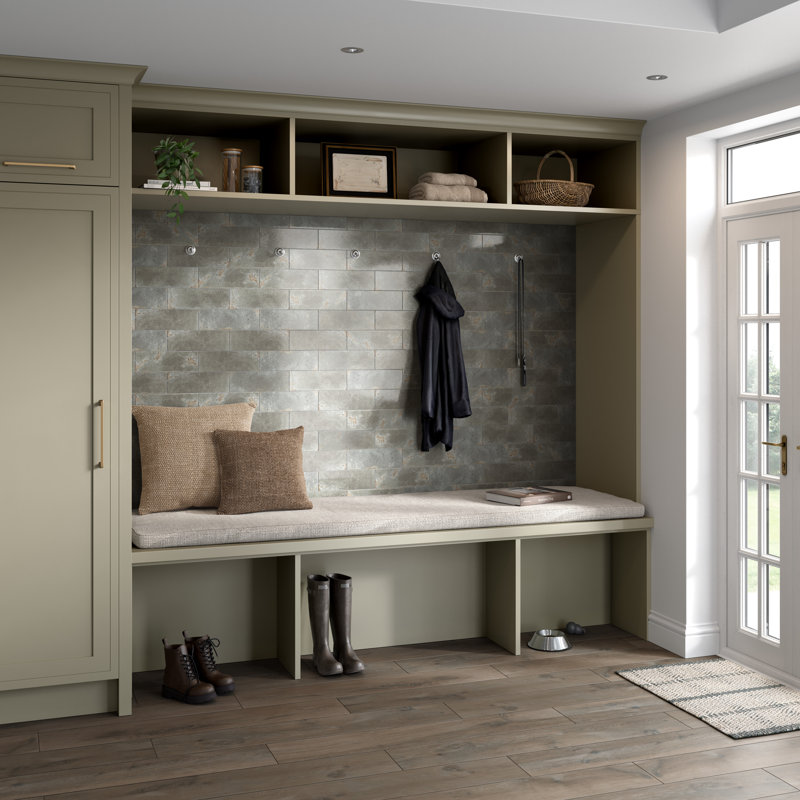 Inhale Gris 4 in. x 12 in. Glossy Porcelain Wall Tile (12.27 sq. ft./Case), Gris