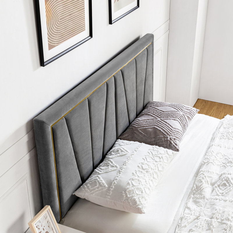 Tête de lit tapissier en bois massif Plympton H 56 po , Gris, Grand
