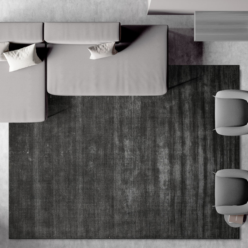 High-Quality Handwoven Black/Gray Area Rug, Rectangle 5' x 8', Dark Gray/Gray