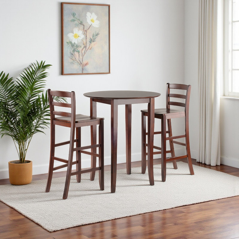Hubbard Three-Piece High Table with Ladder-Back Bar Stools, Walnut