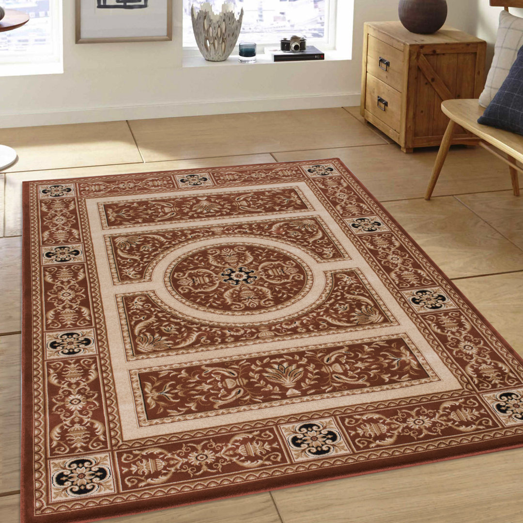 Beckwourth High-End Ultra-Dense Thick Woven Floral Brown Area Rug World Menagerie Rug 